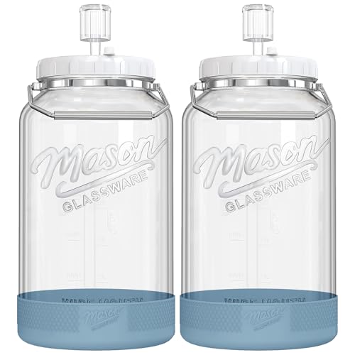 Dwbligt 2 Pack 1.5 Gallon Large Fermentation Jars with Airtight Lids & Airlocks, Wide Mouth Glass Mason Jar for Mead Making, Brewing - 100% Leak-proof Pickle jars Kimchi Container with Handles & Bases