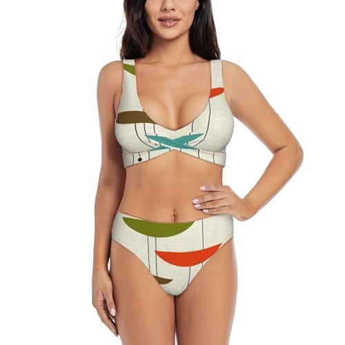 Maillot de bain deux pièces en tissu doux imprimé moderne milieu du siècle