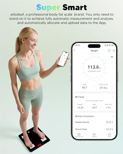 Image of arboleaf Smart Scale for Body Weight and Fat, Bluetooth Digital Bathroom Scale, Body Composition Analyzer with App, 14 Metrics Include BMI, 400lb Capacity(Black)