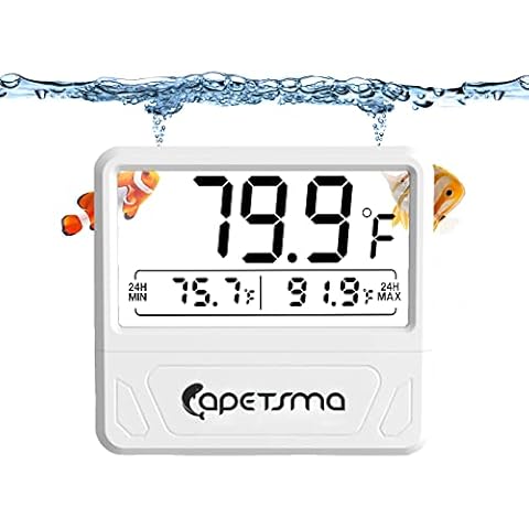 Digital Aquarium Thermometer, capetsma Fish Tank Thermometer Records The Highest & Lowest Temp in 24 hrs, Accurate Temperature Gauge for Fish Tank, Large LCD Screen, C/F Switch. Cover
