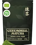 NaturaleBio Organic Ceremonial Grade Matcha Powder, 100g. From Uji, Kyoto for Traditional Japanese Tea Ceremony. Green Tea Free of Added Sugars and Preservatives