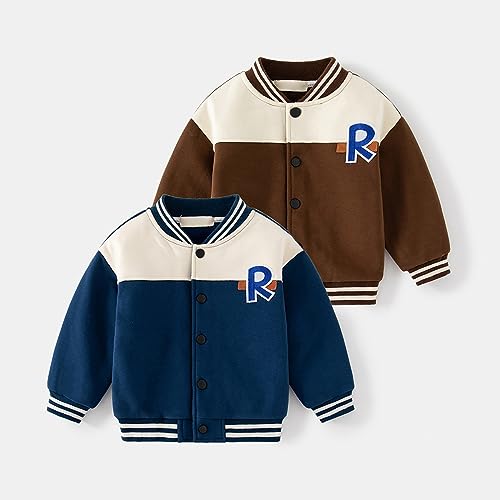 Kids Fall Jacket Toddler Boys Autumn And Winter Long Sleeve Standing Collar Button Letter Printed Colorblocking3