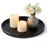 8.8' Black Ceramic Round Tray - Candle Plate Holder Tray, Decorative Vanity Trays for Bathroom Counter, Ceramic Tealight Pillar Trays, Coffee Table Decor, Perfume, Plant.