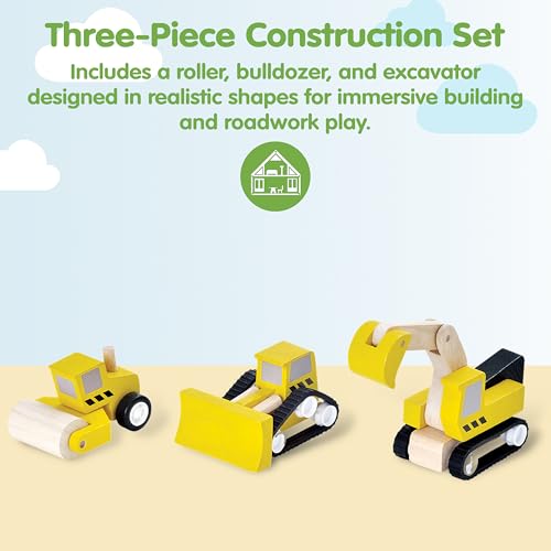 Image of PlanToys Road Construction Set Wooden Montessori Imaginative and Fine Motor Play Toy | Coordination, Creativity and Social Skill Building Activity | Eco Friendly Vehicle Set for Open Ended Play