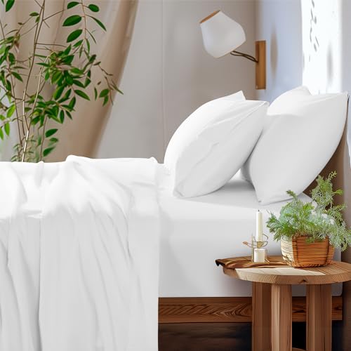 Shilucheng 100% Cotton Queen Sheets Set - 800 Thread Count, Luxury Egyptian Cotton, Breathable Cooling Bed Sheets with 16-Inch Deep Pockets (White)