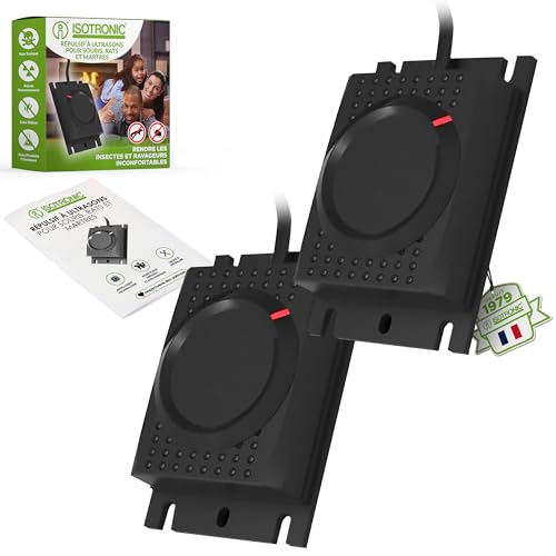 ISOTRONIC Répulsif Contre Les Martres, Souris et Les Rats avec Batterie 12V - Répulsif chassant pour Protection Voiture à Ultrason - Installation Facile et Effet Durable