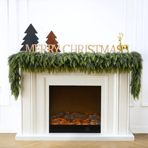 6 Ft Christmas Cedar Garland, Realistic Faux Pine Garlands, Green Artificial Greenery Garland for Winter Home, Mantle, Fireplace, Indoor, Outdoor Christmas Decorations (1Pcs)