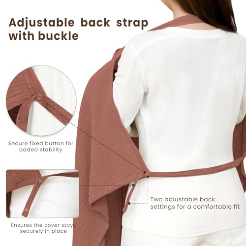 Image of Konssy Muslin Nursing Cover for Baby Breastfeeding, Breathable 100% Cotton Breastfeeding Cover with Rigid Hoop for Mother Nursing Apron, Multi-use Carseat Canopy (Chestnut)