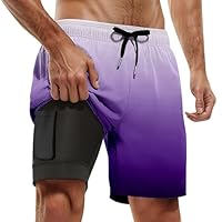 Générique Maillot De Bain Homme Piscine 2 in 1 Short 2025 Court Poche Fermeture Éclair Tight Liner Slip Plage Zip Anti-Éclaboussures Maillots Shorts Étanche Séchage Rapide en avec Boxer Violet M