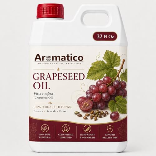 Image of AROMATICO Grapeseed Oil for Skin, Hair and Body Care, Multipurpose Carrier Oil for Massage, Scalp Care, Dry Skin Routine, DIY Beauty and Natural Glow - 946 ml