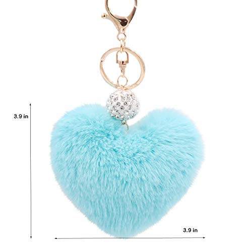 Image of Women's Heart Faux Fur Pom Pom Key Chains Bag Accessory Puffball Keyring Backpack Charms for Girls