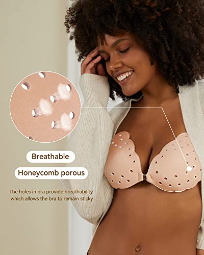 Niidor Adhesive Sticky Bra Invisible Strapless Breathable Push Up Bras With Silicone Nipple Covers For Women（Nude,F #TOP1