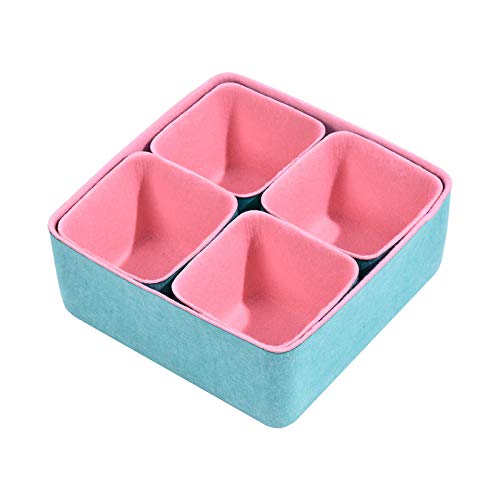 Nati Organizador de Cajones, Set de 5 Organizadores de Cosméticos Fieltro Desmontable, Caja de Almacenamiento Cesta de Almacenamiento para Mesa Escritorio Azul + Rosa