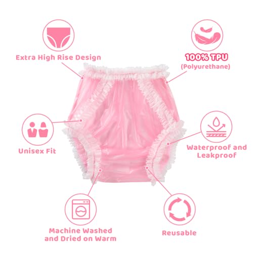 Image of LittleForBig Washable Reusable Waterproof Adult Plastic Pants TPU Pull-On Diaper Cover - Baby Exposed Lace Frill XXL