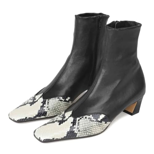 Maiyang Women Square Toe Side Zipper Ankle Boots Fashion Low Chunky Heel Stretchy Booties Comfortable Party Casual Dress Short Boots Size 4-16 US2