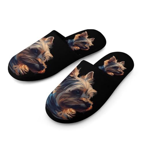 Yorkshire Yorkie Dog Soft Slippers for Women Anti-skid House Shoes for Spa Hotel Guest Bride Travel