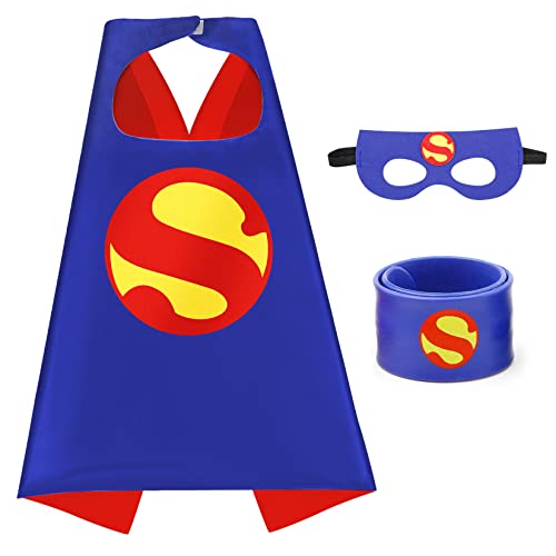 Mizzuco Dress Up Capes for Kids Superhero Cloak with Mask and Waistband Halloween Costumes and Party Dress up(Blue)