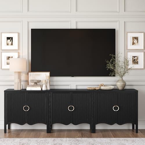 Nathan James Scott Transitional Fluted Accent Cabinet or Storage Cabinet for Living Room or Entryway with Solid Wood Panel, Black Oak Set of 3
