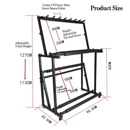 Foldable Tennis Racquet Storage Rack.Adjustable Height Badminton Racket Display Rack.Double Layer Tennis Racket Holder.for Gym School (Black 90.5 X 43.5 X 127cm)