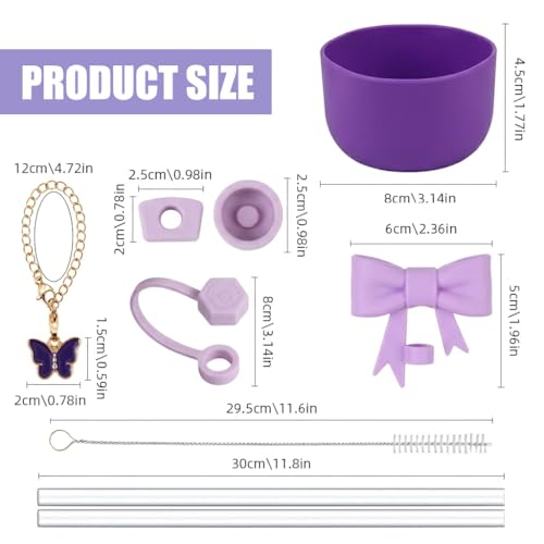 Image of HASTHIP 9Pcs Tumbler Accessories Kit for Stanley Cup Accessories Charm Set Kit Cute Bow Straw Cap, 2 Straight Straws, Cleaning Brush, Butterfly Handle Charm, Cup Bottom Sleeve