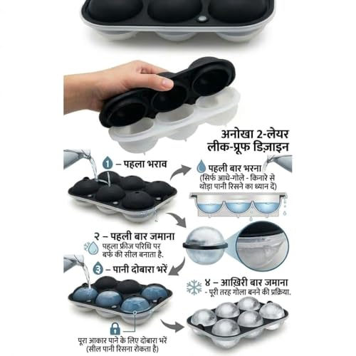 Image of Ice Cube Tray Silicone Combo - Square & Round Ice Molds for Drinks (Black, 2 Pcs)