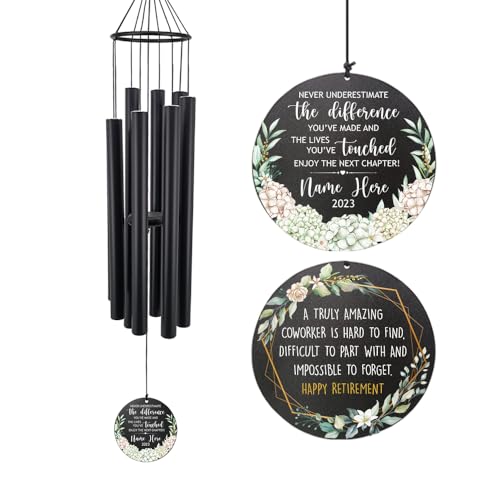 Image of Personalized Retirement Wind Chimes for Outside, 36 inch Happy Retirement Gift for Women, Men, Coworker, Colleague, Boss, Teacher, Nurse, Friend, Going Away Garden Patio Decor