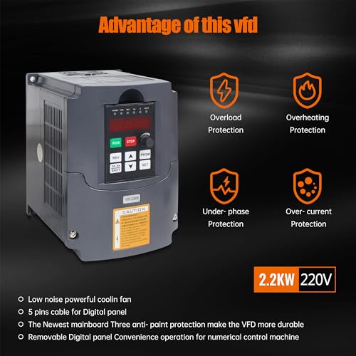 RATTMMOTOR Variable Frequency Drive 2.2KW 220V VFD Drive Inverter Frequency Converter Single Phase Input, 3 Phase Output for VFD Water-cooled Air-cooled Spindle Motor Speed Control+VFD Extension Cable
