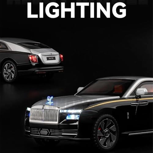 Image of BlackZone Compatible for 1 /24 Scale Rolls Royce Spectre Diecast Model Car Toy, Zinc Alloy Pull Back car with Openable Doors, Sound and Light Car Toy for Kids Boys and Girls (1:24 Spectre - Silver).