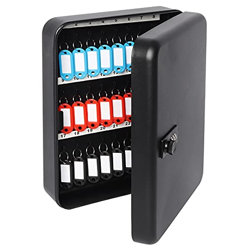 Image of Decaller 48 Key Storage Lock Box with Code, Wall Mount Metal Security Key Cabinet with Combination Lock, 11.81 inch x 9.45 inch x 2.95 inch, Black