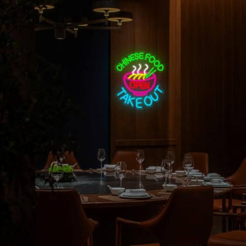 Image of Chinese Food Open Neon Sign, LED Restaurant Window Light for Business
