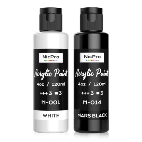 Image of Nicpro White & Black Acrylic Paint (4 oz / 120 ml Each), Rich Pigments | Non Toxic Craft Paint for Multi Surface, Canvas, Wood, Pumpkin, Crafts - Art Painting Supplies for Beginners, Artist & Adults