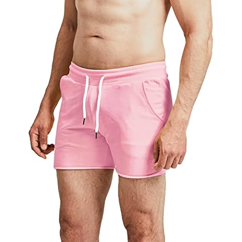 EVERWORTH Men's Workout Shorts 5" Gym Shorts Casual Lounge Sweat Shorts Soft Cotton Bodybuilding Short with Pockets, Pink, X-Small Cover