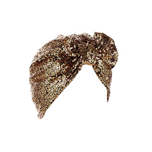 Generisch Pompón de piel sintética para gorras pequeñas mujeres musulmanas turbante hatbow lentejuelas pelo capó cabeza bufanda abrigo cubierta accesorios golf gorras, dorado, talla única