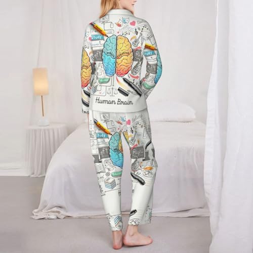 Pyjama 2 pièces imprimé cerveau humain en coton pour nuit originale