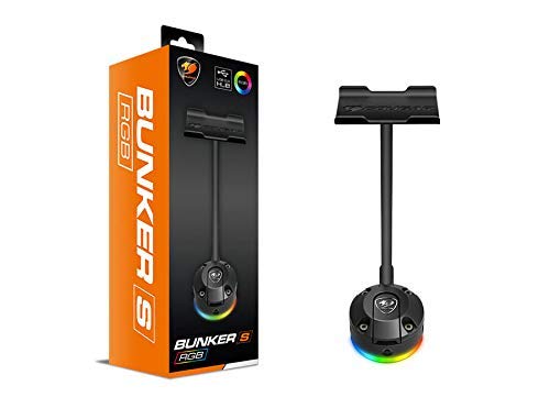 Cougar Gaming Supporto Per Casco Bunker S - Ventosa A Vuoto, Luce RGB, Modalità Orizzontale/Verticale - Accessorio Gamer