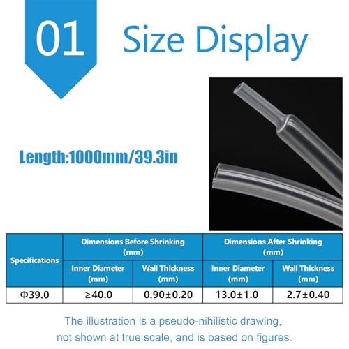 Gaine thermorétractable PE 39mm transparente 3:1 isolation câble