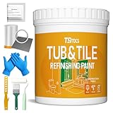 T9TDCS Tub and Tile Refinishing Kit, 35oz White Tile Paint Water Based & Low Odor, DIY Bathtub Paint, Easy to Use for Bathroom,Countertop, Kitchen, Porcelain, Floor, Semi-Gloss White with Tools