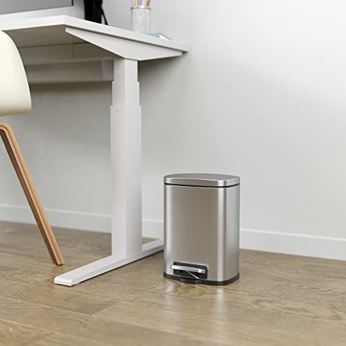 Image of iTouchless SoftStep 1.32 Gallon Small Bathroom Trash Can with Lid and Odor Filter, Removable Inner Bucket, 5L Slim Space-Saving Wastebasket Bin for Bedroom Kitchen Living Room Home Office Garage