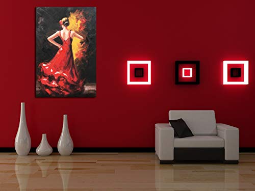 Paimuni Dancing Lady Oil Paintings Hand Painted Attractive Woman Dancer In Red Dress Canvas Wall Art Ready To Hang Wall Decor (24X36 Inches) #TOP3