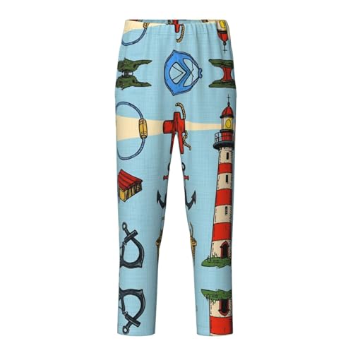 Pajama Pants Pajama Bottoms with Elastic Waistband Sleepwear Lounge Pants, Ocean Lighthouse Anchor