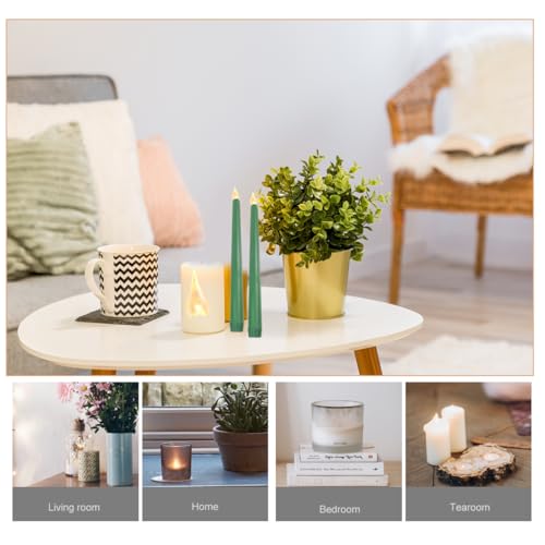 Image of Angoily Flameless Ivory Taper Candles Flickering, Green Real Wax Led Flameless Taper Candles, Battery Operated Led Warm 3D Wick Light Window Real of 6, Christmas Home Wedding Decor