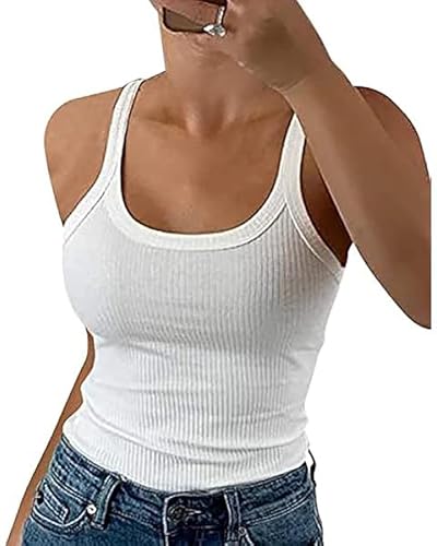 Weardear Camiseta sin Mangas Verano Mujer Sexy Camiseta de Tirantes Acanalada Ajustada Top Básica, Blanco, M