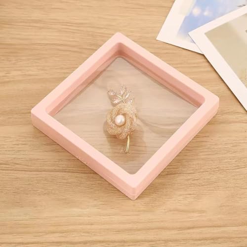 Image of Floating Display Frame, Coin Display Case, Dustproof PE Film Transparent Jewelry Storage Box for Ring Necklace Bracelet, Floating Display Case for Coin, Jewelry per Availability (Medium Pink 10pcs)