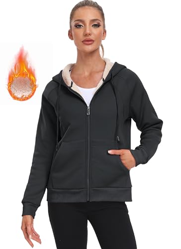 Image of MoFiz Zip Up Hoodie Women Fleece Lined Jackets Winter Coats With Pocket
