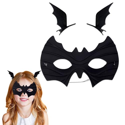 AEKZOX Máscara de Murciélago y Horquillas con Alas de Murciélago, Fieltro de Halloween, Mascarada, Antifaz, Disfraz Halloween, Perfecto para Carnaval, Cosplay y Fiesta Temática (Antifaz Negro)