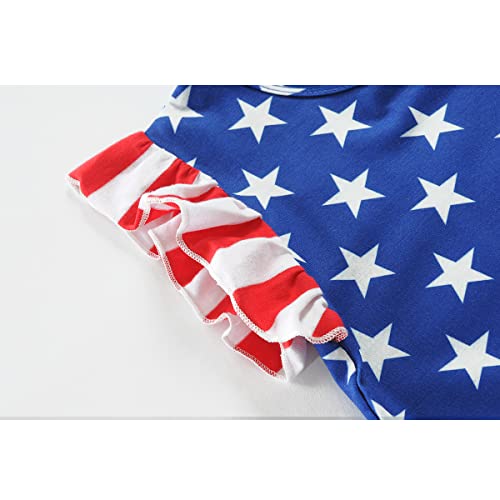 July 4Th Flying Sleeve Tops Baby Girl Round Neck Girls Independence Day Tee Tops Usa Flag Patriotic Ruffle Shirts 5T #TOP4