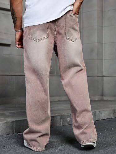 Image of AVANOVA Men's Baggy Fit Jeans- Solid Washed Denim Straight Wide-Leg | Streetwear Casual Dailywear Pants for Men | Trendy Loose-Fit Mid-Waist Denim Trousers (Jeans 247)