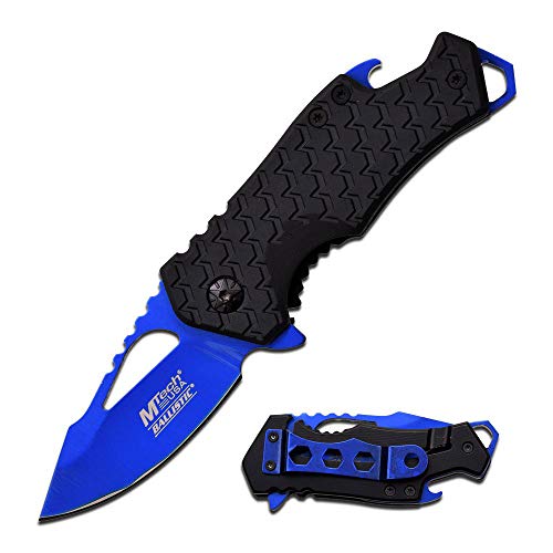 MTech USA MT-A882BL Spring Assist Folding Knife, Blue Blade, Black Handle, 3-Inch Closed