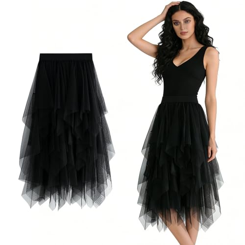 MINGJAY Falda de Tutú para Mujer,Irregular Bajo la Falda en Capas Faldas,Faldas Midi de Tul para Mujer,Ballet Prom Party Vestido Plisado A-Line Midi Faldae,para Carnaval,Mardi Gras,Fiesta Temática