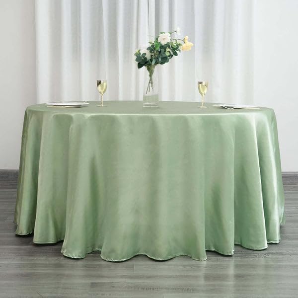 Tableclothsfactory Mantel redondo de satén verde salvia de 120 pulgadas para cocina, comedor, catering, boda, fiesta de cumpleaños, eventos